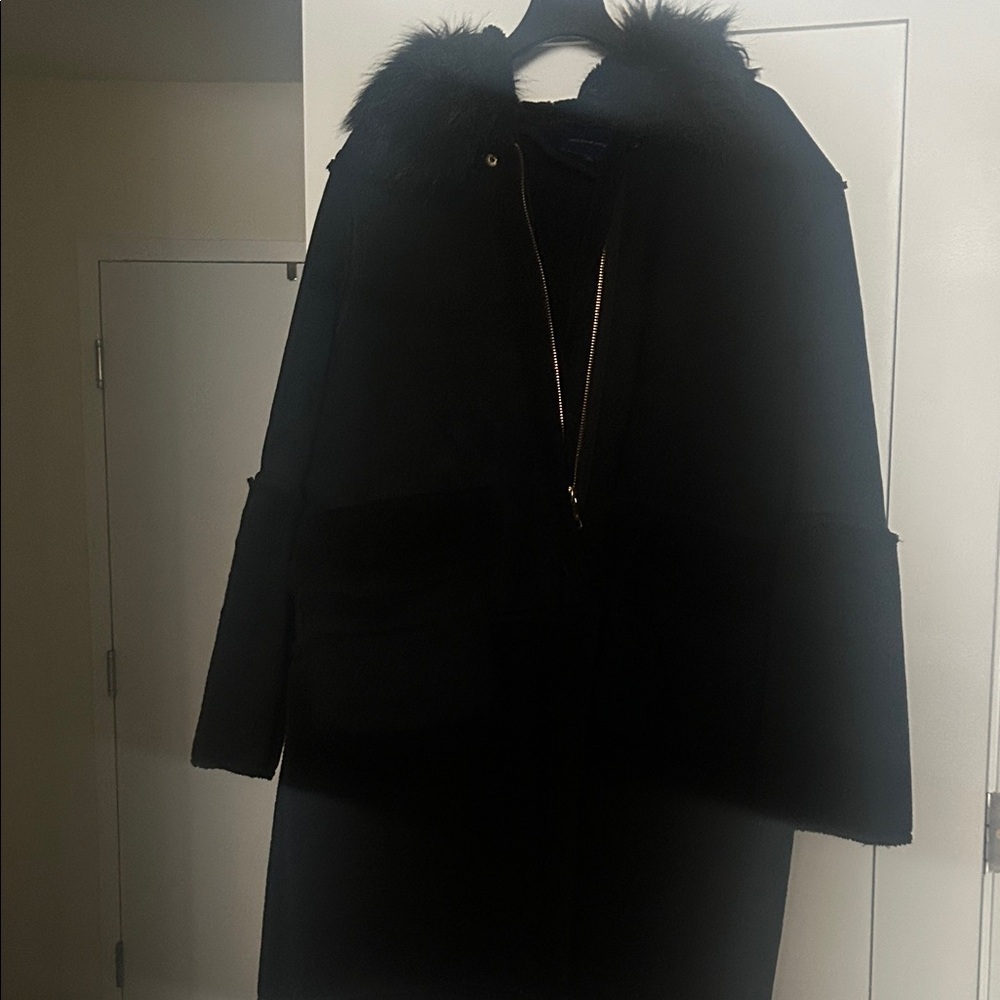 Adrienne Vittadini Black Puffer Jacket with Fur Trim